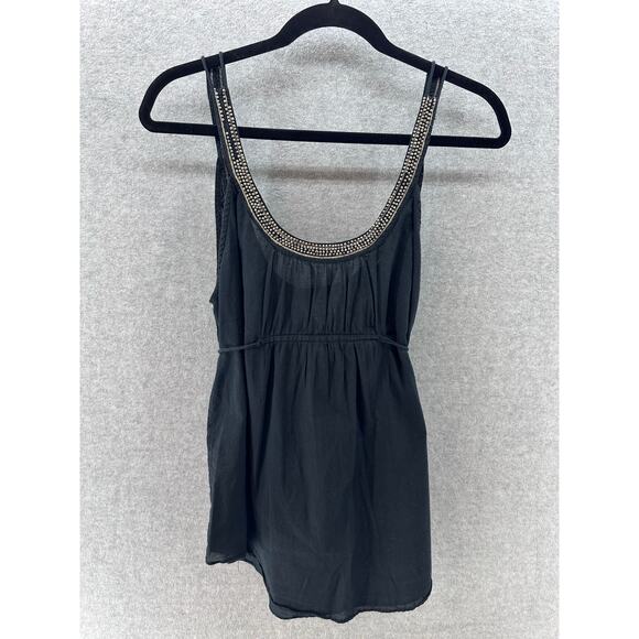 Free People Women’s sz M Black Beaded Toe Tank Top Backless 100% cotton - Picture 5 of 11